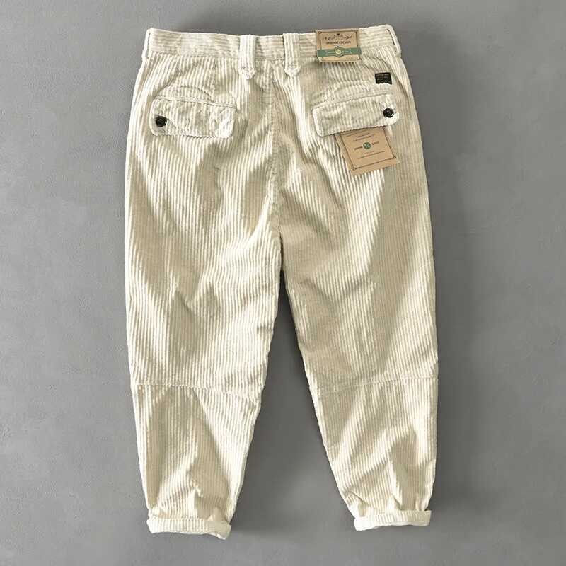 New Autumn Winter Men Cotton Corduroy Pants Solid Color Casual Safari Style Multi-pocket All-match