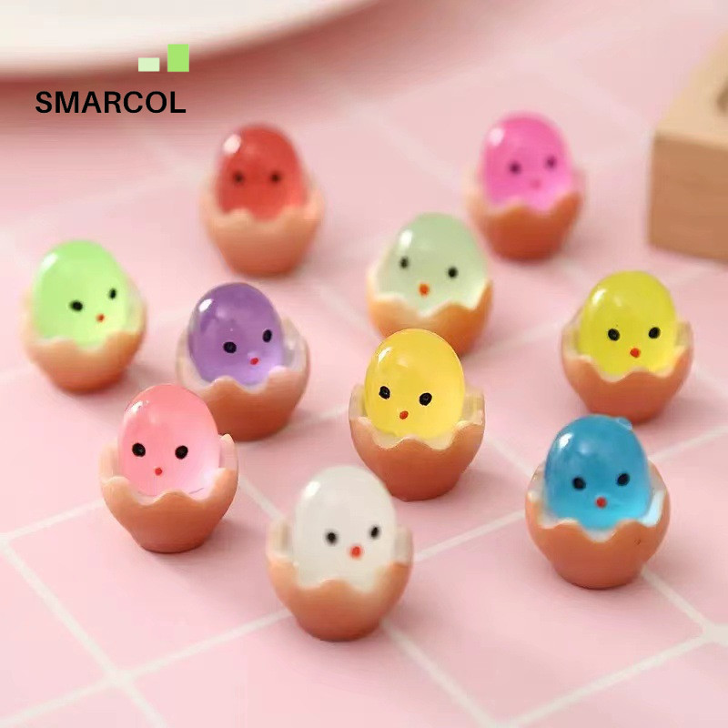 Mini Glow Luminous Eggshell ไก่ของเล่นน่ารักเรซิ่น Miniature Hatchling รูปไก่ 3D Luminous Eggshell ไ