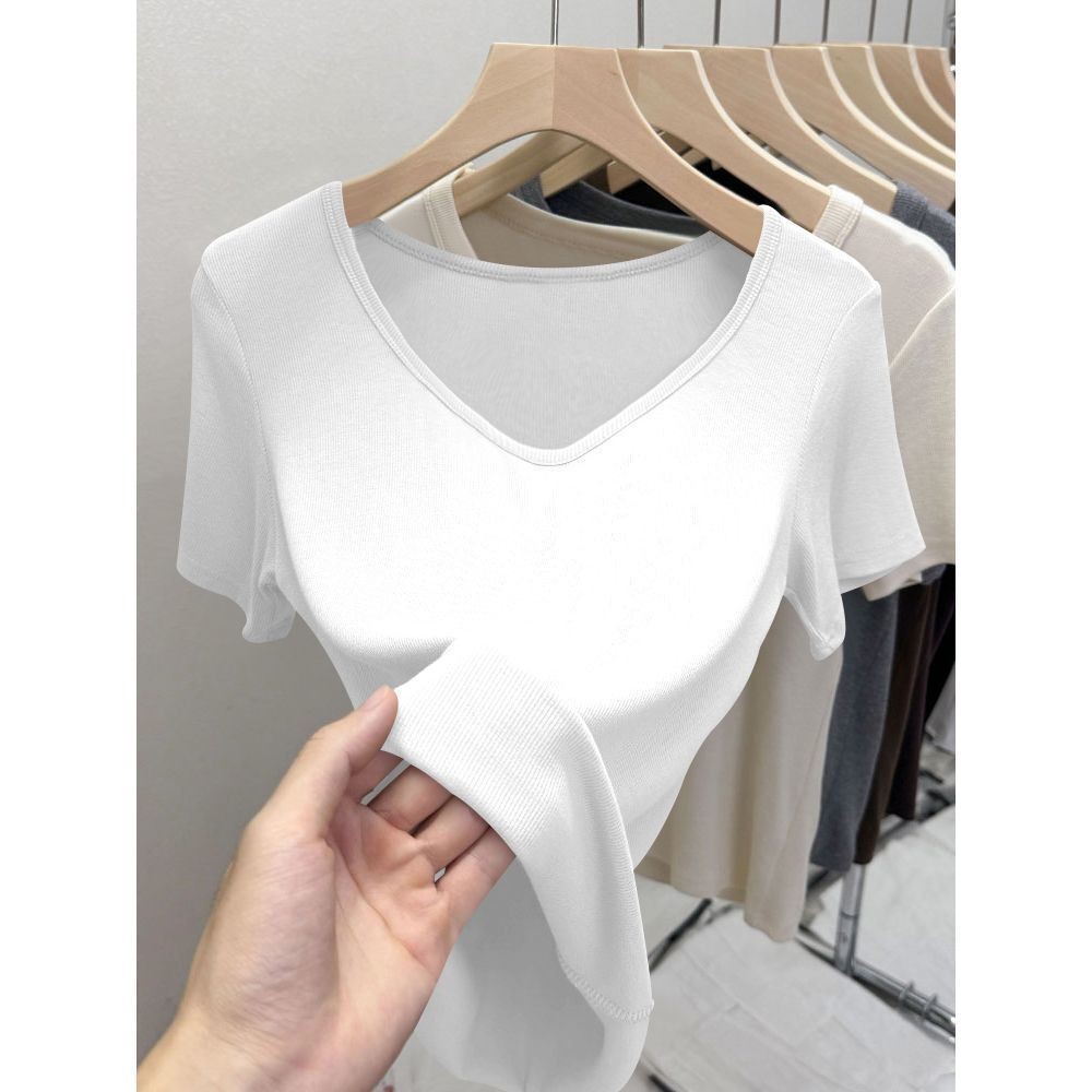 เสื้อยืดแขนสั้นสไตล์เกาหลีสำหรับผู้หญิง รัดรูปและระบายอากาศได้ดี เหมาะสำหรับฤดูร้อน