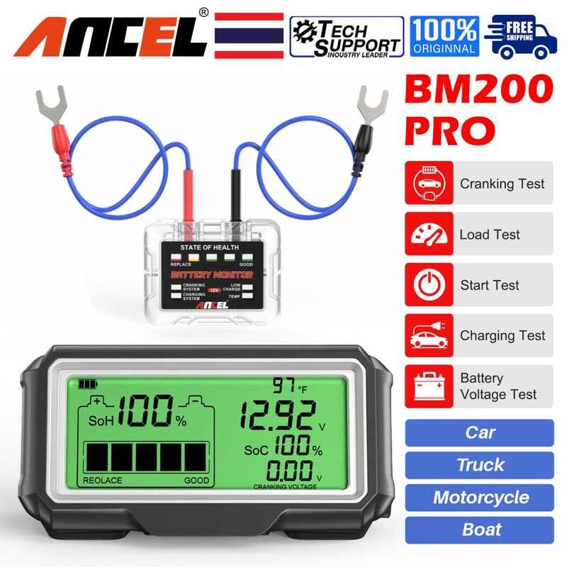 ❤ ANCEL Bm200 PRO 12V จอเครื่องทดสอบแบตเตอรี่ LED บนรถจอแสดงผล Head-Up Display กันน้ำ SOC
