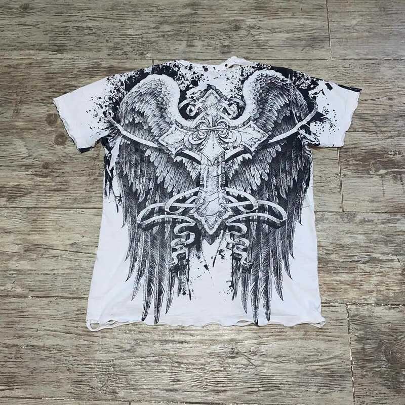 ❤ 2000S Affliction Shirt Clothes Retro Punk Hip Hop Graphic Print Oversized T Shirt Mens New Ro