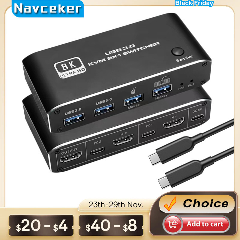 Navceker HDMI 2.1 KVM Switch 4K 120Hz HDMI USB 3.0 KVM Switch USB 8K 60Hz 1080@240Hz USB KVM Switche