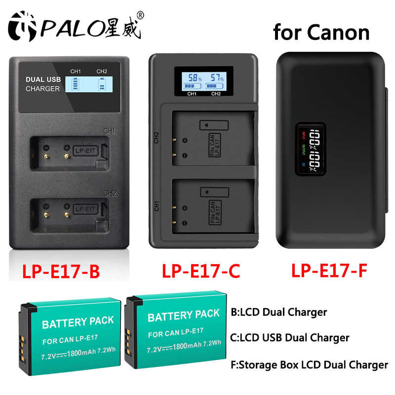 PALO 2 LPE17 LP-E17 แบตเตอรี่กล้อง + จอแอลซีดีสมาร์ทชาร์จคู่