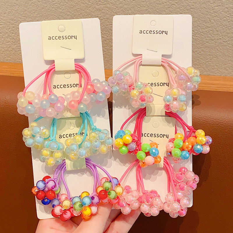 2pcs ใหม่น่ารัก Handmade ลูกปัดสี Ball สาวยางรัดผมยืดหยุ่นเด็กอุปกรณ์เสริมผม