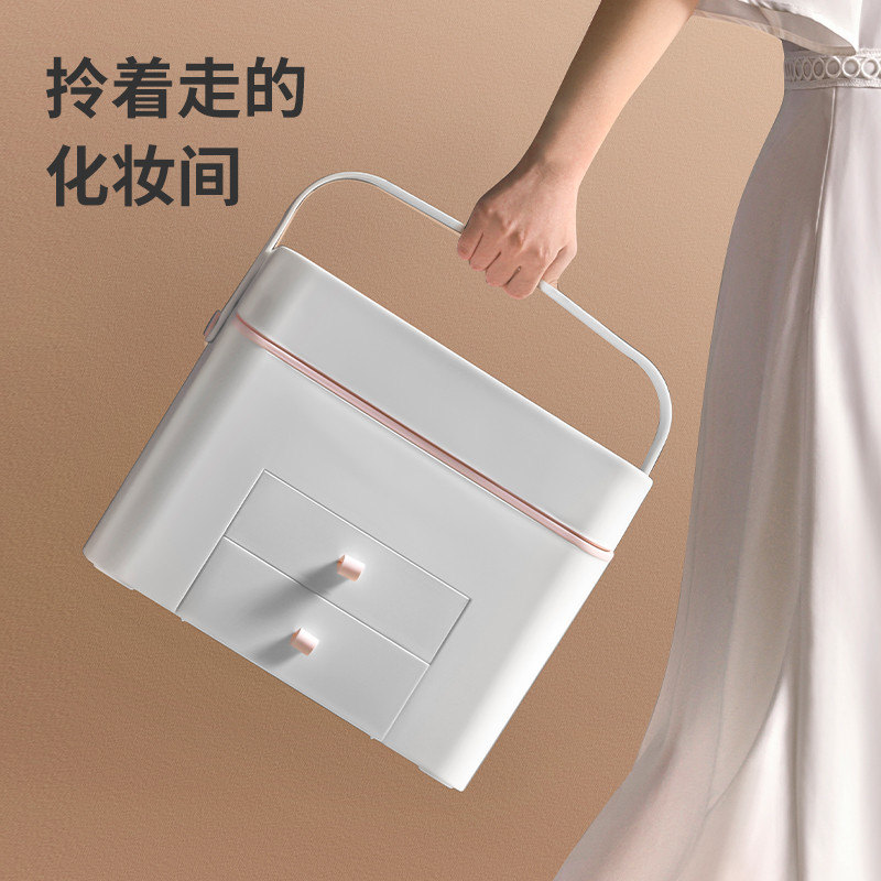 กล่องเก็บเครื่องสำอางกันฝุ่น 4X6A พร้อมลิ้นชักกระจก โต๊ะเครื่องแป้งไฟ LED พื้นที่ขนาดใหญ่สำหรับผลิต