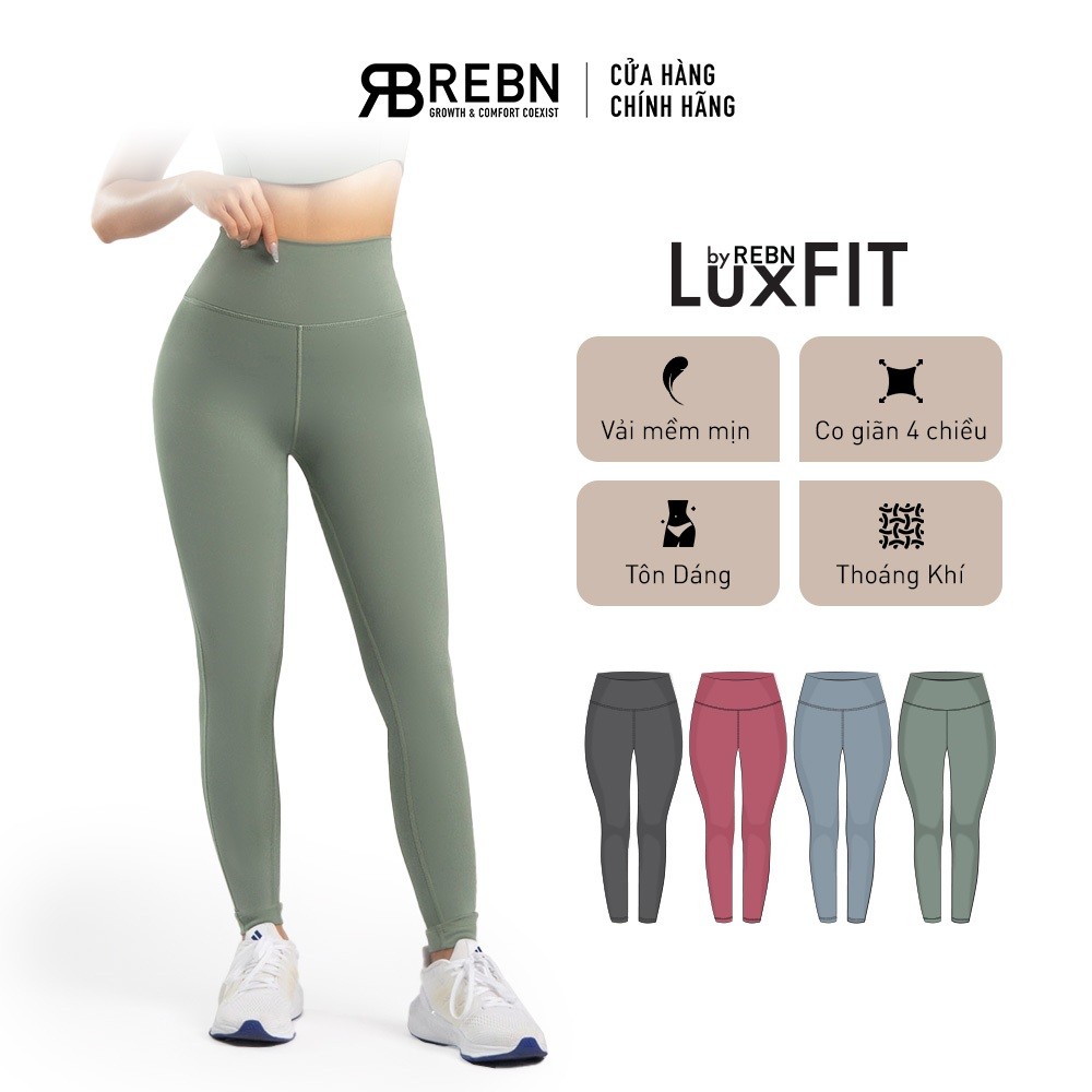 Rebn กางเกงโยคะเอวสูงผ้า LuxFit พรีเมี่ยม - REBN High rise Leggings Lily Pad-LuxFit