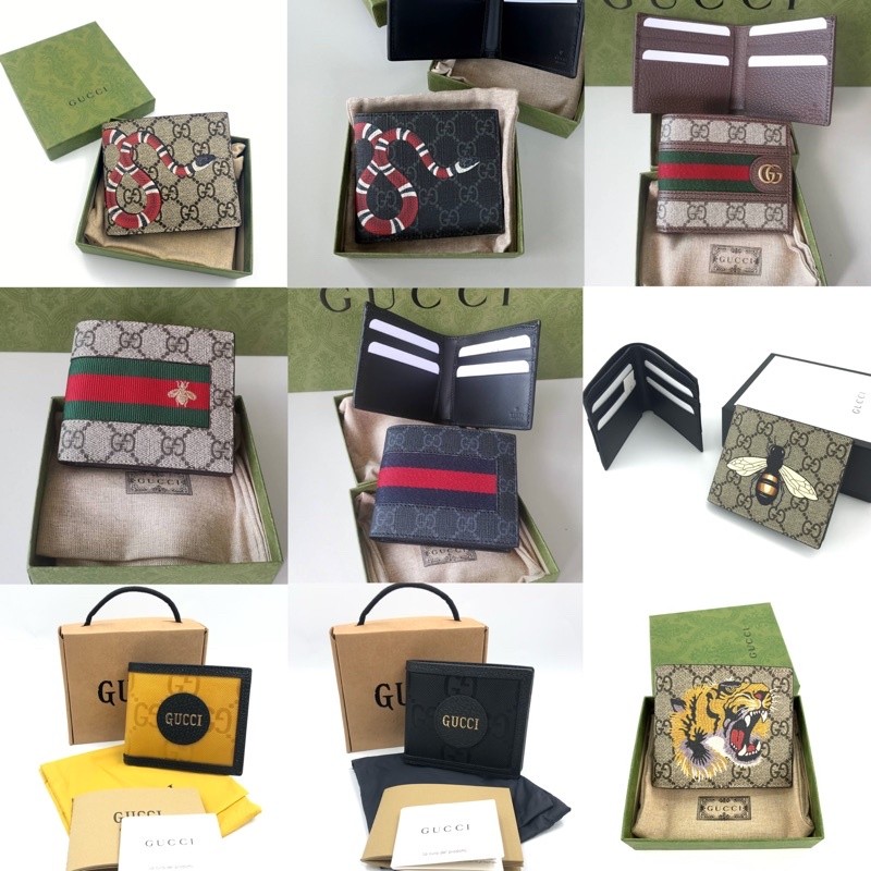 สอบถามstockก่อนกดสั่ง Gucci wallet 8cards กระเป๋าสตางค์ ใบสั้น กุชชี่ งู เสือ ผึ้ง ผู้ชาย ของแท้ ️ส