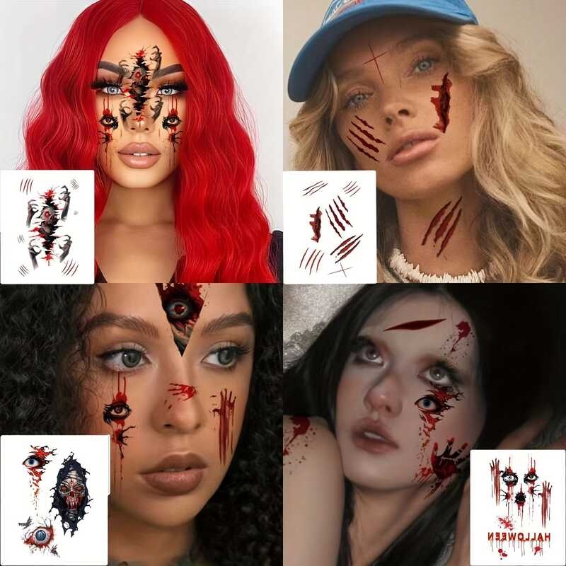 ฮาโลวีน Tattoo Sticker ใบหน้าที่น่ากลัวแต่งหน้า Scar Makeup Sticker