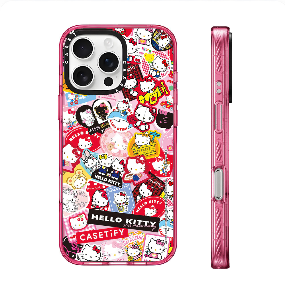 SANRIO ไร้สายชาร์จแม่เหล็กปลอกเข้ากันได้สําหรับ ไอโฟน 11 12 13 14 15 16 มือโปร สูงสุด ซานริโอ สวัสดี คิตตี้ รัก หัวใจสติกเกอร์กรณี 16บวก ใสสีชมพูอะคริลิปกฮาร์ดปกกันกระแท