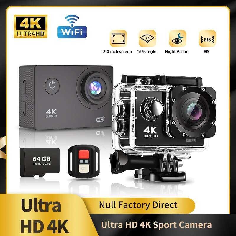 Null กล้องกีฬา 4K สำหรับกลางแจ้ง บันทึกวิดีโอ 4K/30FPS WiFi 2.0" 170DGPS ซูม 4X กันน้ำใต้น้ำ /30FPS