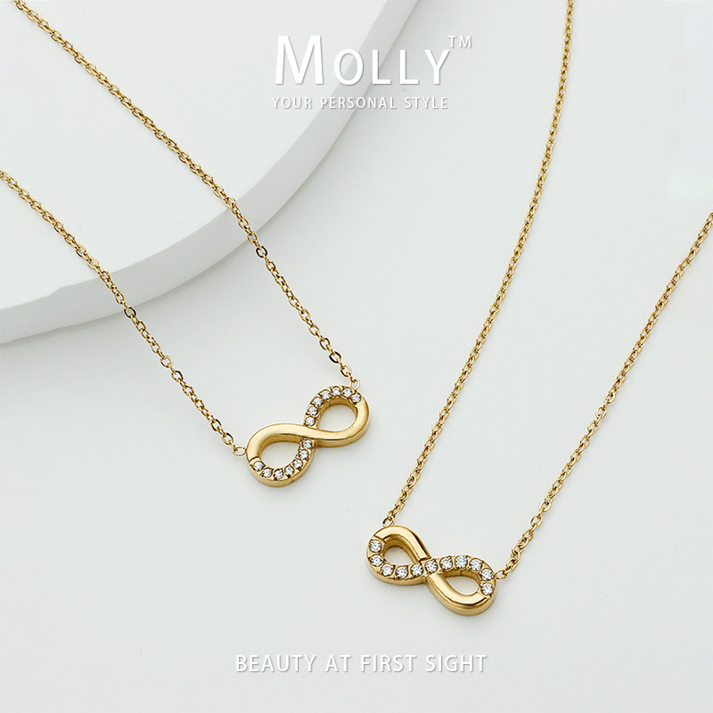 สร้อยคอสแตนเลสอินฟินิตี้หินเล็กๆ ชุบทอง 18K สำหรับผู้หญิง ทนทานและไม่แพ้ง่าย เครื่องประดับแฟชั่นเรียบหรู