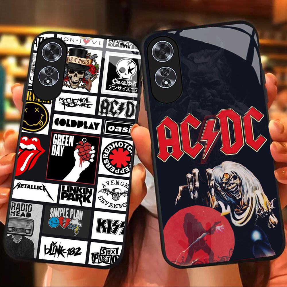 MK-1 AC DC Rock Band Liquid HD Glass Casing สําหรับ OPPO A60 A38 A79 A98 A78 A18 A58 Reno 8T 11F