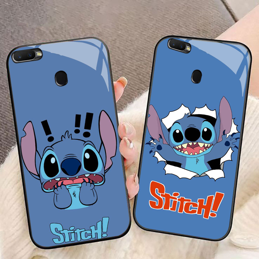 MK-45 การ์ตูน Stitch Liquid HD แก้วสําหรับ OPPO A7 A12 A12S A11K A5S F9 F7 F5 Realme 2 Pro