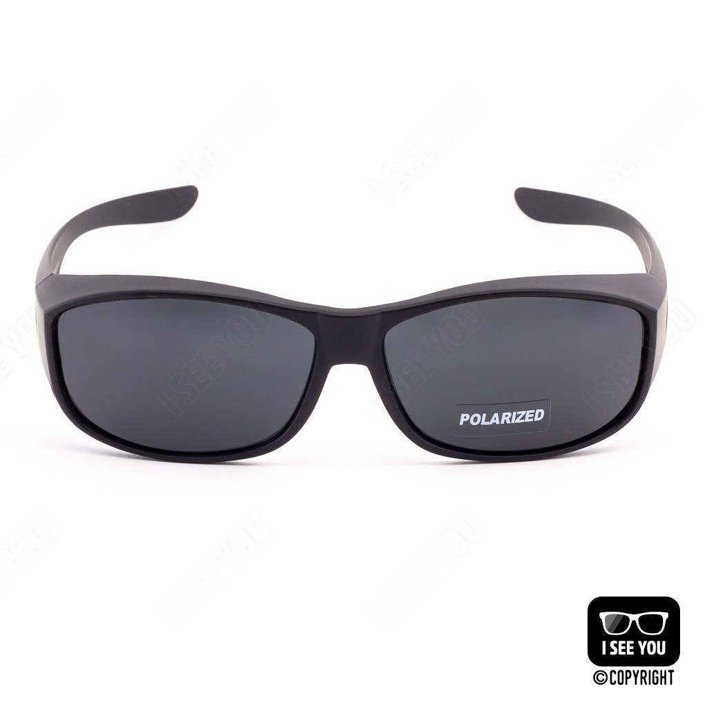 ♞แว่นกันแดดแบบสวมทับแว่นสายตา เลนส์โพลาไรซ์ CU2 Fit Over Polarized CU2-017 สีดำ-เลนส์เทาดำ