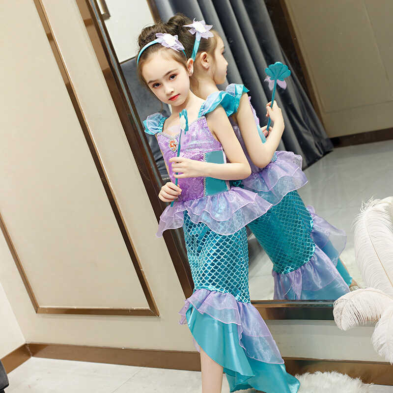 New Children's Halloween Costume Mermaid Dress Baby Girls Princess Ariel Dress Kids Clothing Baby R