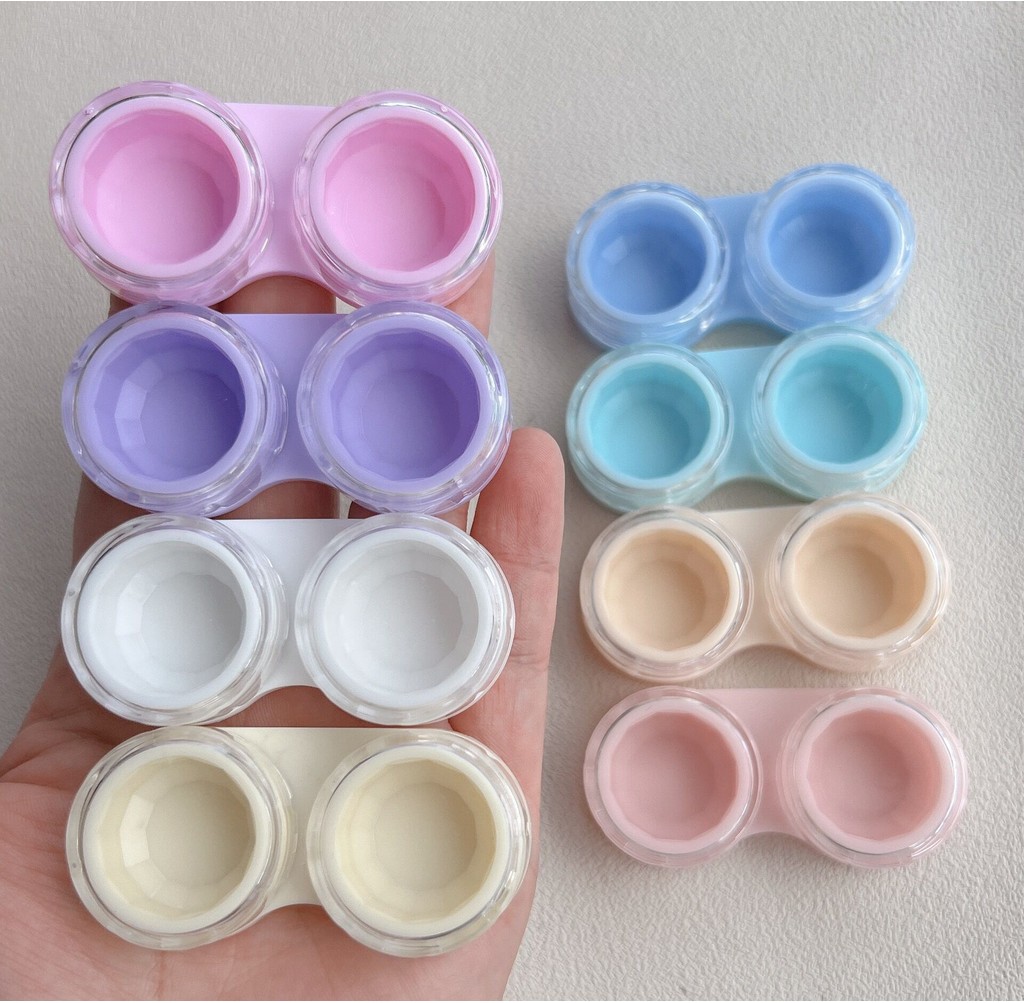 กล่องใส่คอนแทคเลนส์ แบบพกพา เรียบง่าย โปร่งใส กล่องคู่ สีลูกกวาด DIY ได้ คุณภาพสูง
