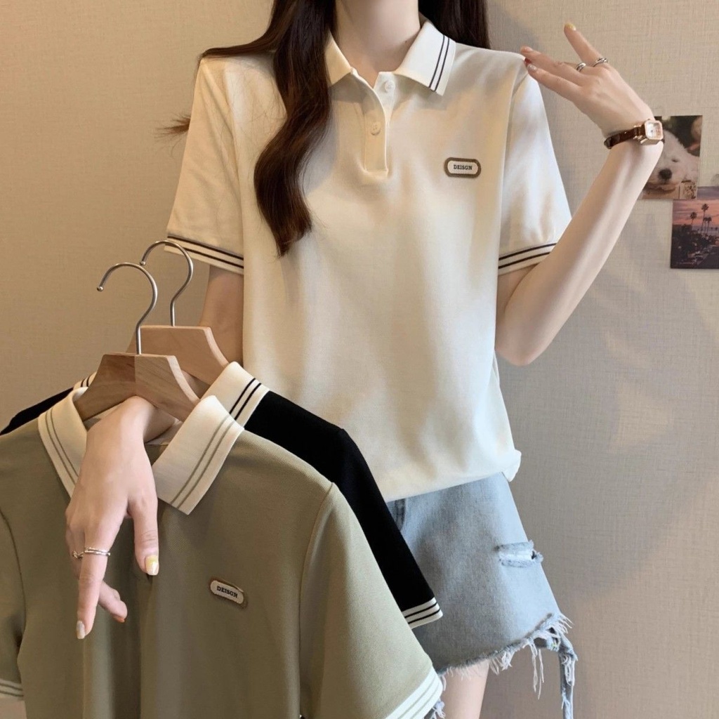Suyan ใหม่เสื้อยืดแขนสั้นผู้หญิงหลวมแฟชั่นสไตล์วิทยาลัยเสื้อโปโลด้านบน