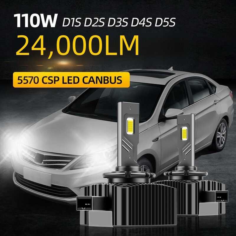 々 Roadsun หลอดไฟหน้า LED D1s Canbus 24000Lm 110W D3s D4s D5s อะไหล่หลอดไฟ