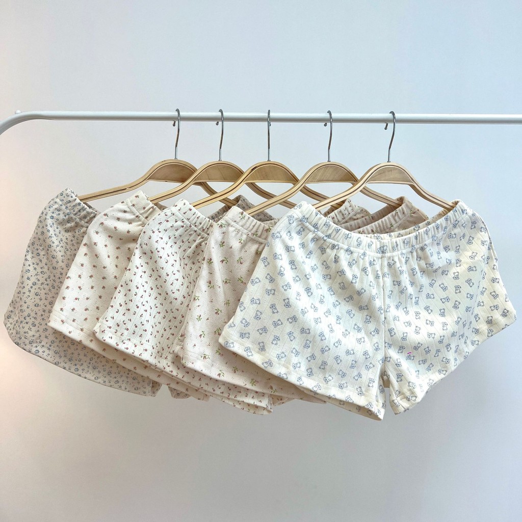 กางเกงขาสั้นผ้าฝ้ายผู้หญิงเอวยางยืดกีฬากางเกงขาสั้นดอกไม้หลวมกางเกงขาสั้นบ้าน