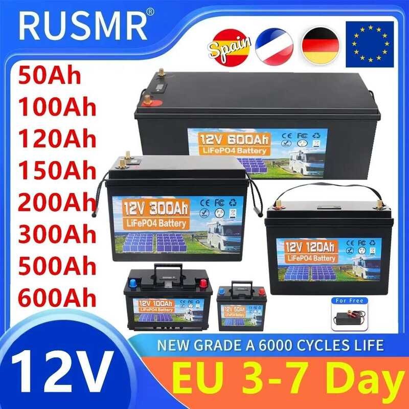 แบตเตอรี่ LiFePo4 600AH 12V 350AH 300AH 200AH 100Ah พร้อม BMS ในตัว ชุดเซลล์ลิเธียมไอรอนฟอสเฟต 600