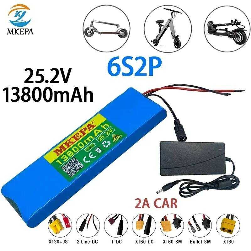 ชุดแบตเตอรี่ลิเธียม 18650, 6S2P, 24v, 13800MAH, 18650, 25.2V, พร้อมชุดชาร์จ BMS+2A, 6S2P, 24v