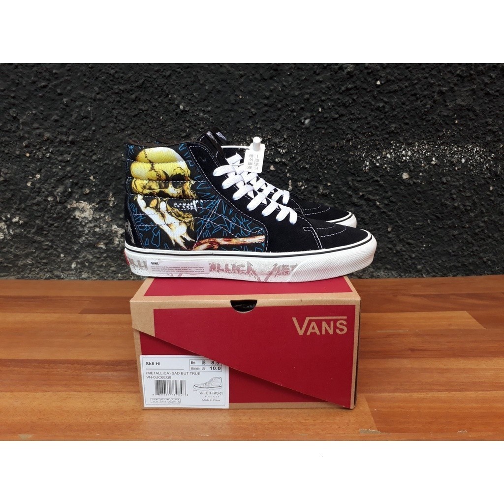 Vans SK8 HI METALLICA SAD BUT TRUE ORIGINAL PREMIUM DT CHINA Free Socks PAPERBAG VANS รองเท้าผ้าใบ