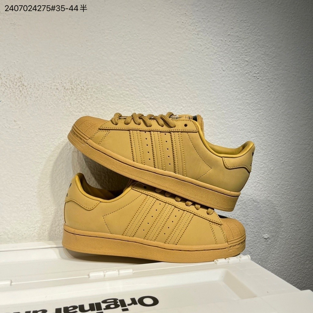 Adidas Clover Originals SUPERSTAR รองเท้าผ้าใบผูกเชือกส้นเตี้ยสีเขียว/เขียว
