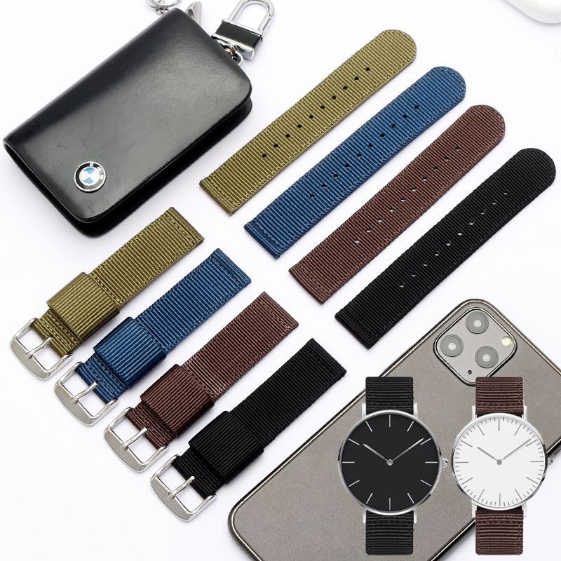 ทดแทน dw/Seiko/นกนางนวล สายนาฬิกาผู้ชายผู้หญิงสีดําสีฟ้าสายรัดผ้าใบไนลอน 18 20 22 24 มม.