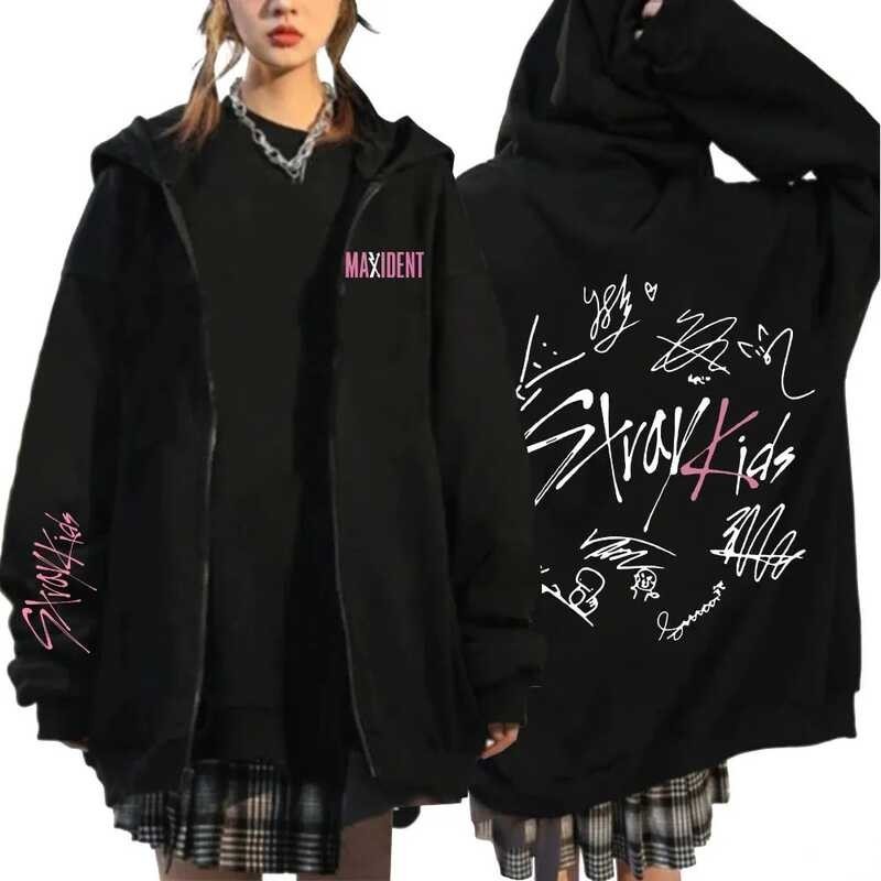❤ ❤ Stray Kids Kpop 5 Stars Print Zip-Up Hoodie Korean Style Y2k Haruku Fashion Women Sweatsh