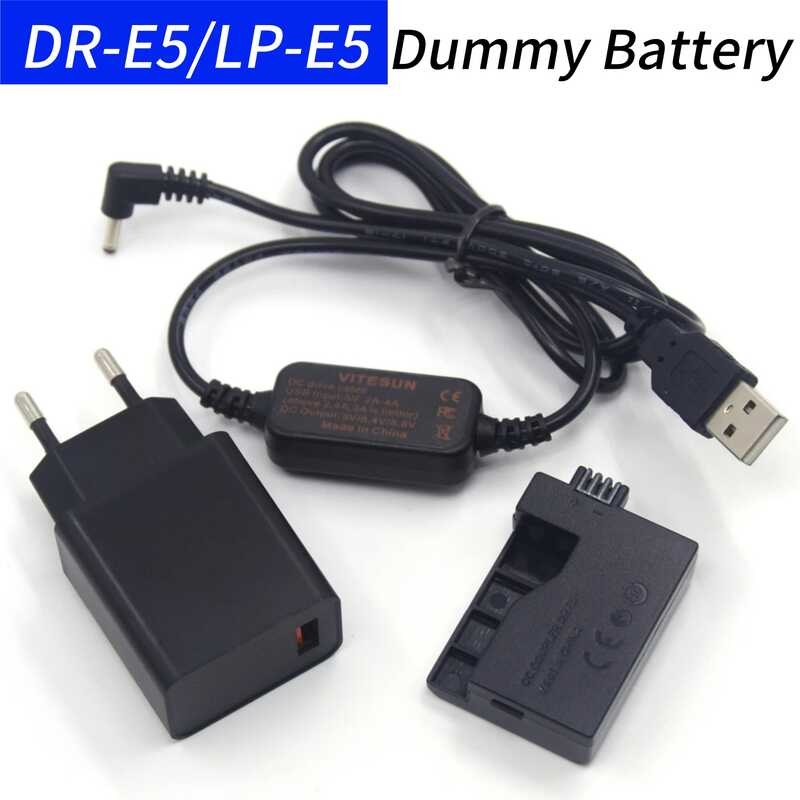 LP-E5 2 แบตเตอรี่ปลอม DR-E5 Coupler และ 18W Fast Charger และสาย USB DC สำ