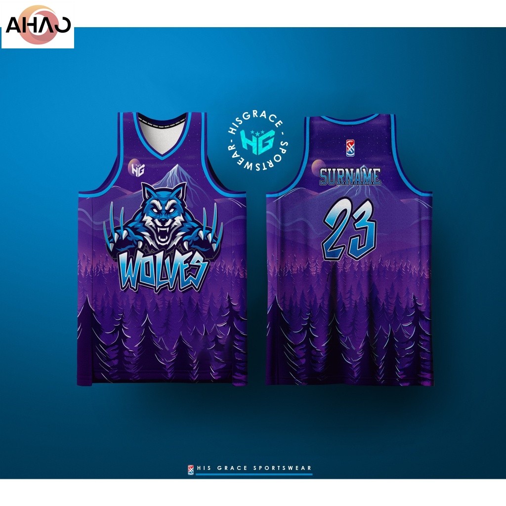 HG BASKETBALL CONCEPT JERSEY VIOLET WOLVES FULL SUBLIMATION JERSEY ฟรีปรับแต่งชื่อและหมายเลข (AHAO)
