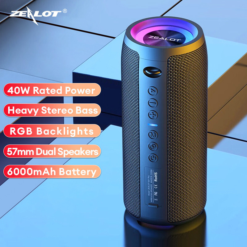 Zealot S51 Pro 40W ลําโพงบลูทูธซับวูฟเฟอร ์ ไร ้ สาย TWS แบบพกพา Heavy Bass สเตอริโอ RGB ไฟตัดเสียง
