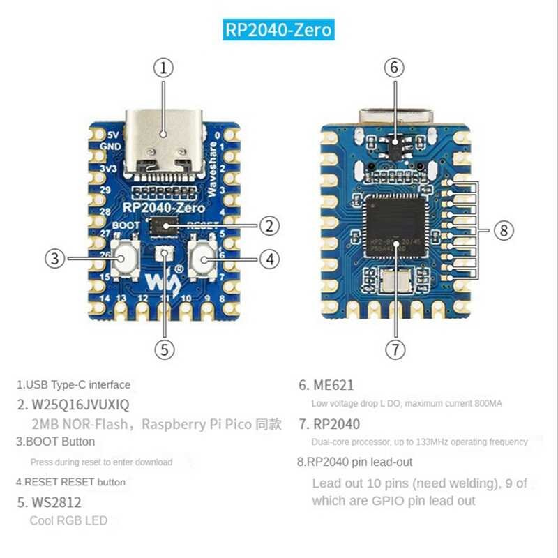 ❉ 5 Pcs RP2040-Zero RP2040 for Microcontroller PICO Development Board Module Dual-Core M0+ Proce