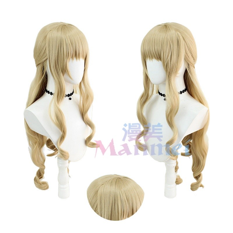 【Manmei】Genshin Impact Fontaine Navia Cosplay Wig 95cm Long Curly Linen Gold Hair Anime Cosplay Wig