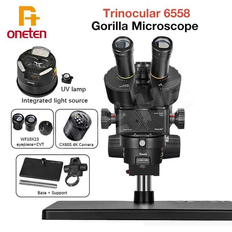 Qianli กล้องจุลทรรศน์อิเล็กทรอนิกส์อุตสาหกรรม 6558 Gorilla Trinocular ซูม 6.5X-58X สำหรับซ่อมเมนบอร์