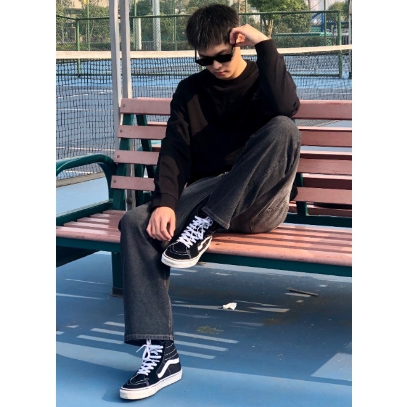 ♞Vans SK8 Black High sneakers รองเท้าผ้าใบ 2025