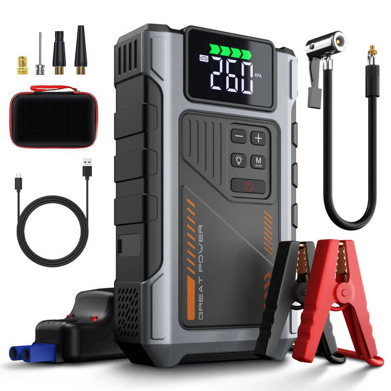 ❤ Portable In-Car Wireless Charger Car Jump Starter Air Compressor 2500A Peak (8.0 Gas, 6.5 L D