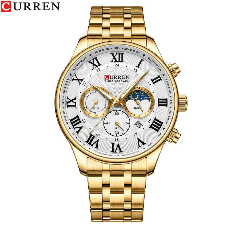 CURREN Men’S Top Brand Big Sport Watch Men  Steel Quartz Wrist Watches Chronograph Male Cl