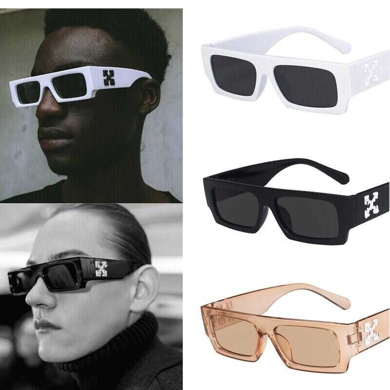 Women's 2022 Hip-Hop Square Men Hole Design White Sun Glasses Blue Ladies Vintage Shados Eyewear U