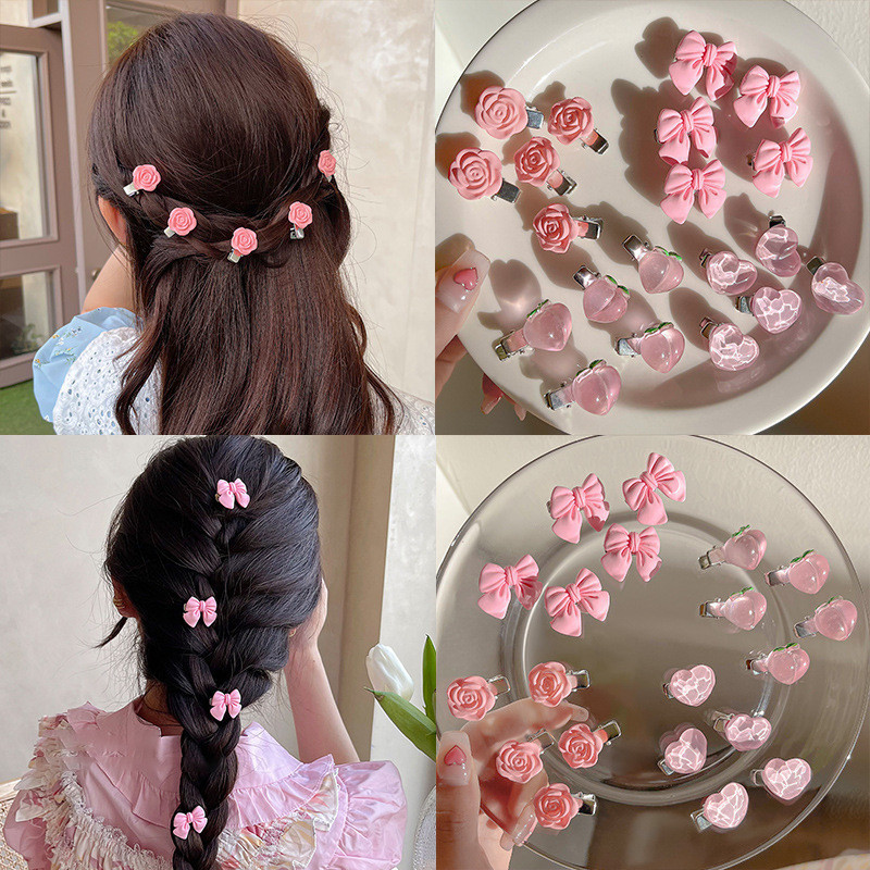 5pcs ใหม่น่ารักการ์ตูน Peach Bow สาว Hairpins เด็ก Headwear Hairgrip อุปกรณ์เสริมผม