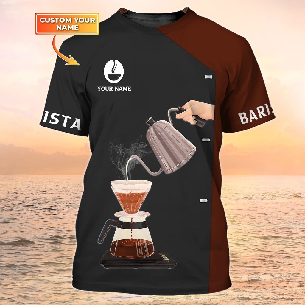 2023ฤดูร้อนmens Baristaเสื้อยืดกาแฟคนรักที่กําหนดเองชื่อ3Dพิมพ์เสื้อยืดUnisex Casual TShirtร้านกาแฟช