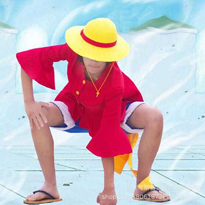 One-Piece Anime Monkey D Luffy Cosplay Costume For Adult Kids Boy Luffy Straw Hat Tops Pants Outfit
