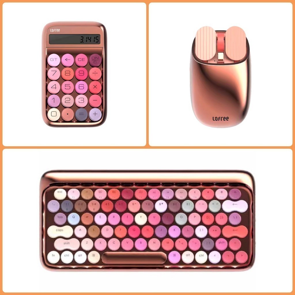 Lofree LOFREE ลิปสติก Rose Gold ไร้สายบลูทูธคีย์บอร์ดแบบกลไกเมาส์เครื่องคิดเลขคอมพิวเตอร์เกมสํานักง
