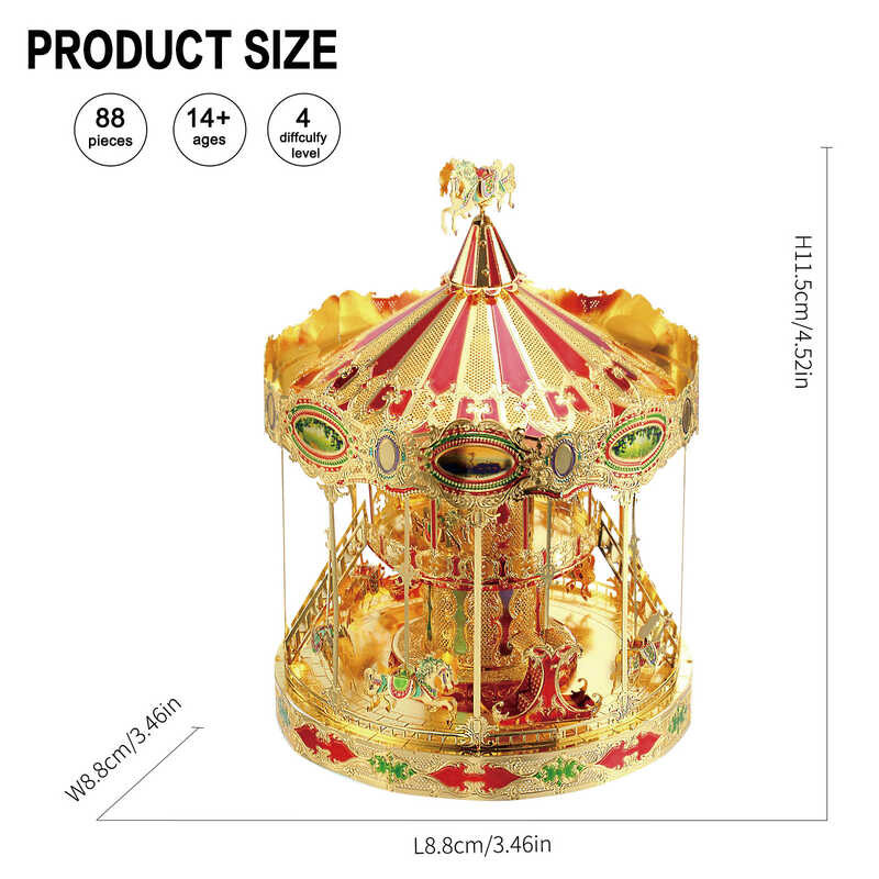 Piececool 々 Puzzles High Quality Merry Go Round Model Kits Adults Kids DIY 3D Metal Puzzle Brain