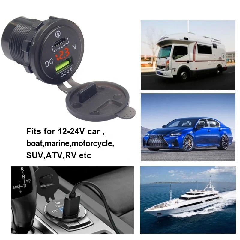 Qc 3.0 Quick Charger 12V/24V Car Power Outlet ซ็อกเก็ตกันน้ํา 64W Dual USB Charger Socket PD Type C 