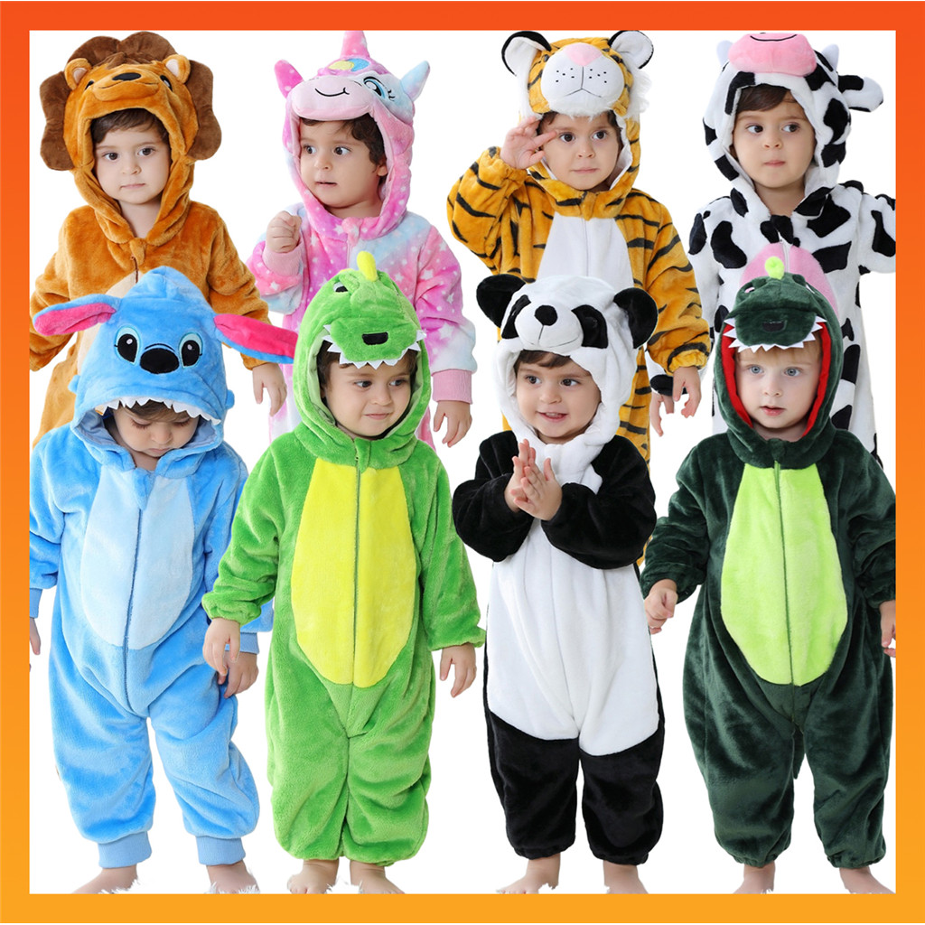 เด็ก Kigurumi ไดโนเสาร์ Stitch การ์ตูน Romper ชุดนอนทารกแรกเกิดเด็กสัตว์ Jumpsuit หญิงชายชุดคอสเพลย์สําหรับฮาโลวีนคริสต์มาส