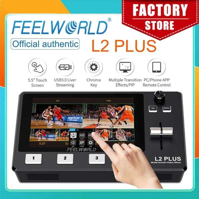FEELWORLD ตัวผสมวิดีโอหลายกล้อง L2 Plus หน้าจอสัมผัส LCD ขนาด 5.5 นิ้ว 4 อินพุต HDMI เอาต์พุต USB3.0