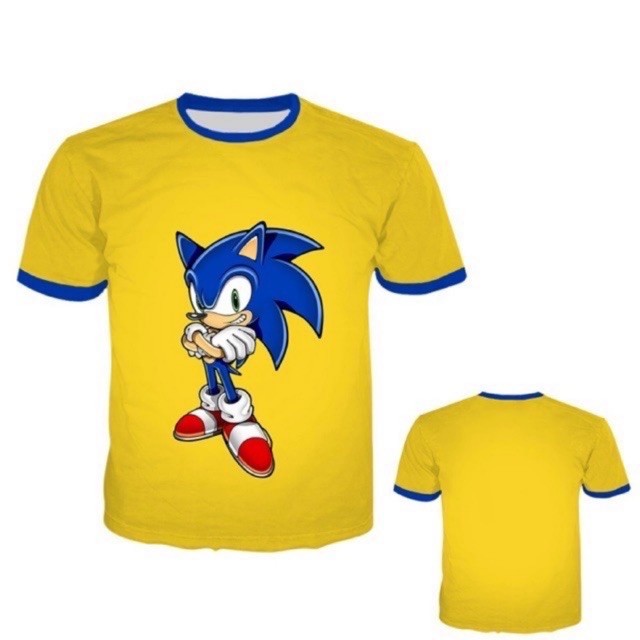 เสื้อทาทา ยัง เสื้อยืดคอกลม พิมพ์ลาย 3 D Sonic เสื้อลายโซนิค