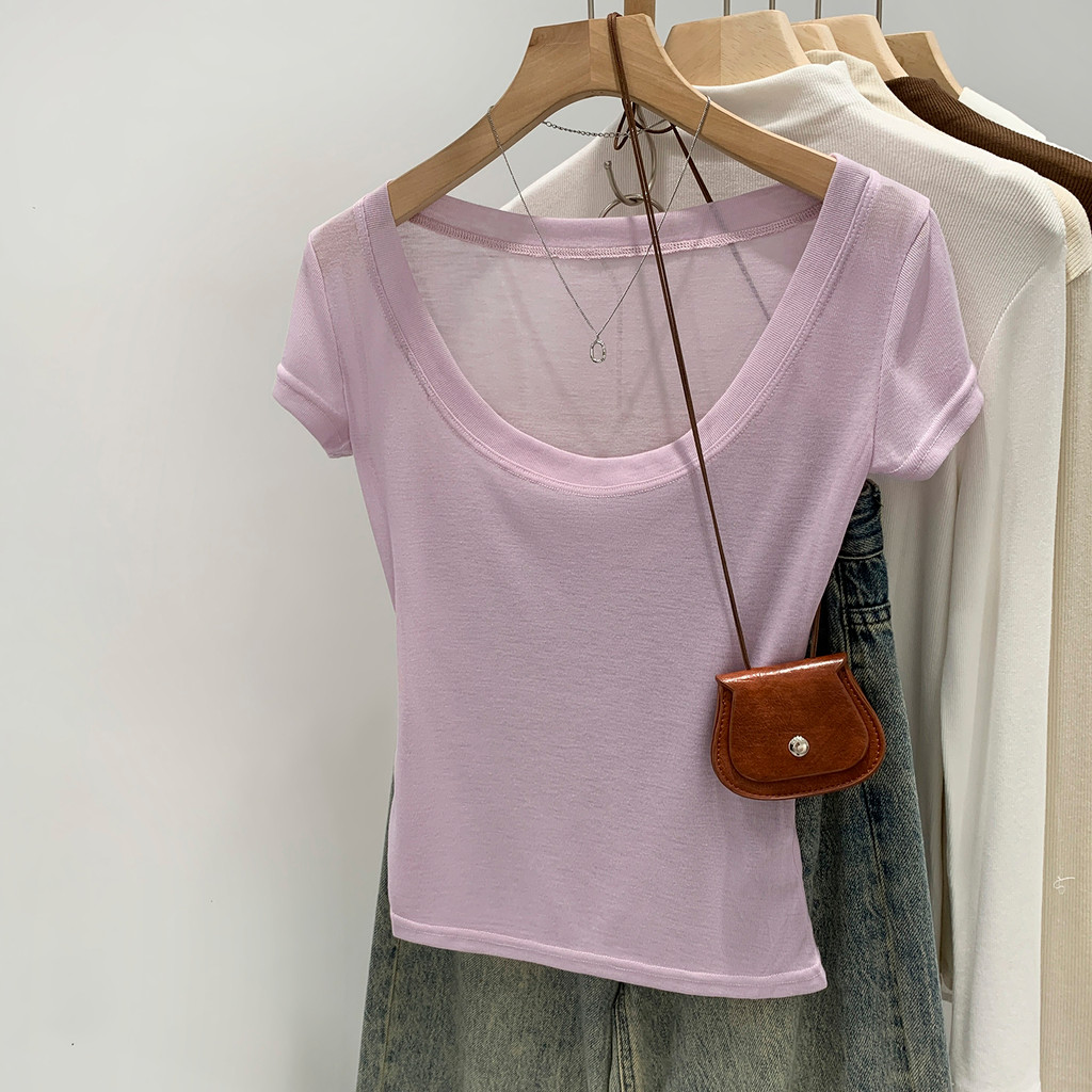 เสื้อยืดแขนสั้นคอลำโพง V น้ำหนักเบาทรงตัวSlim-Fit88558