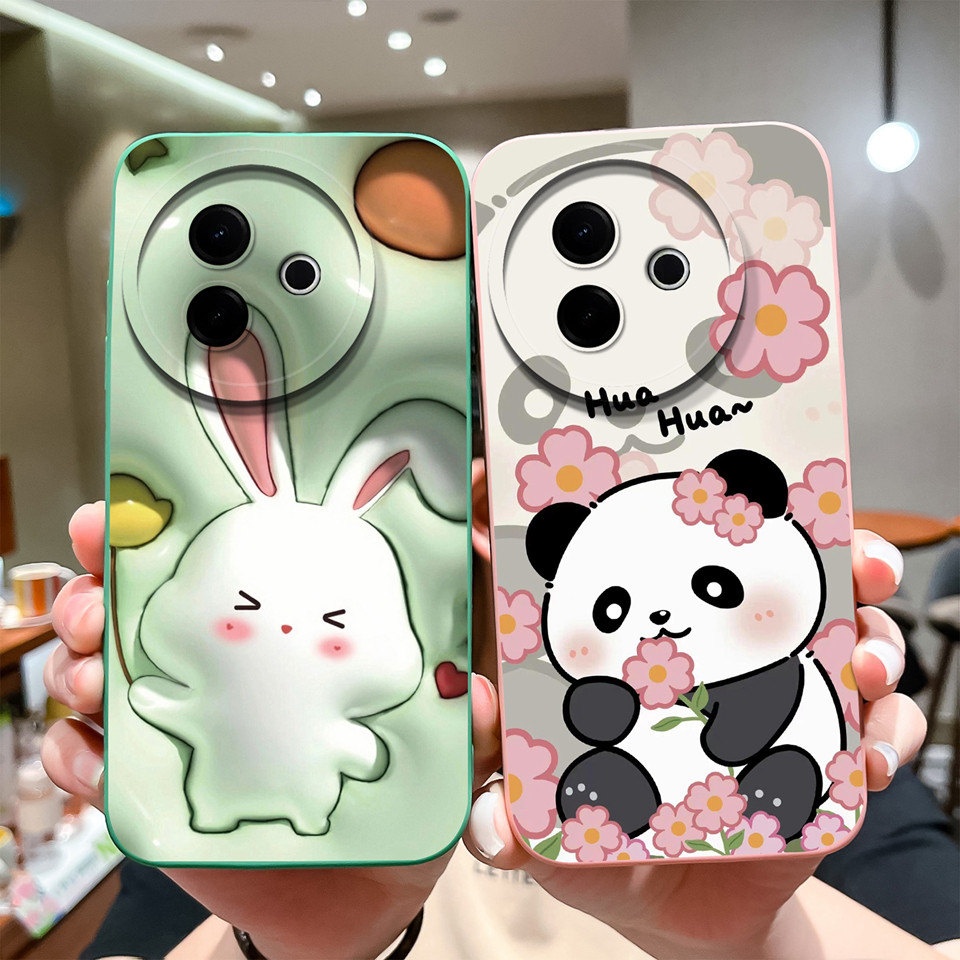 สําหรับVivo Y39 5Gกรณีกระต่ายน่ารักPandaคู่สแควร์AntipuffกันกระแทกAnti-Dropน้ําหนักเบาเรียบง่ายซิลิโ